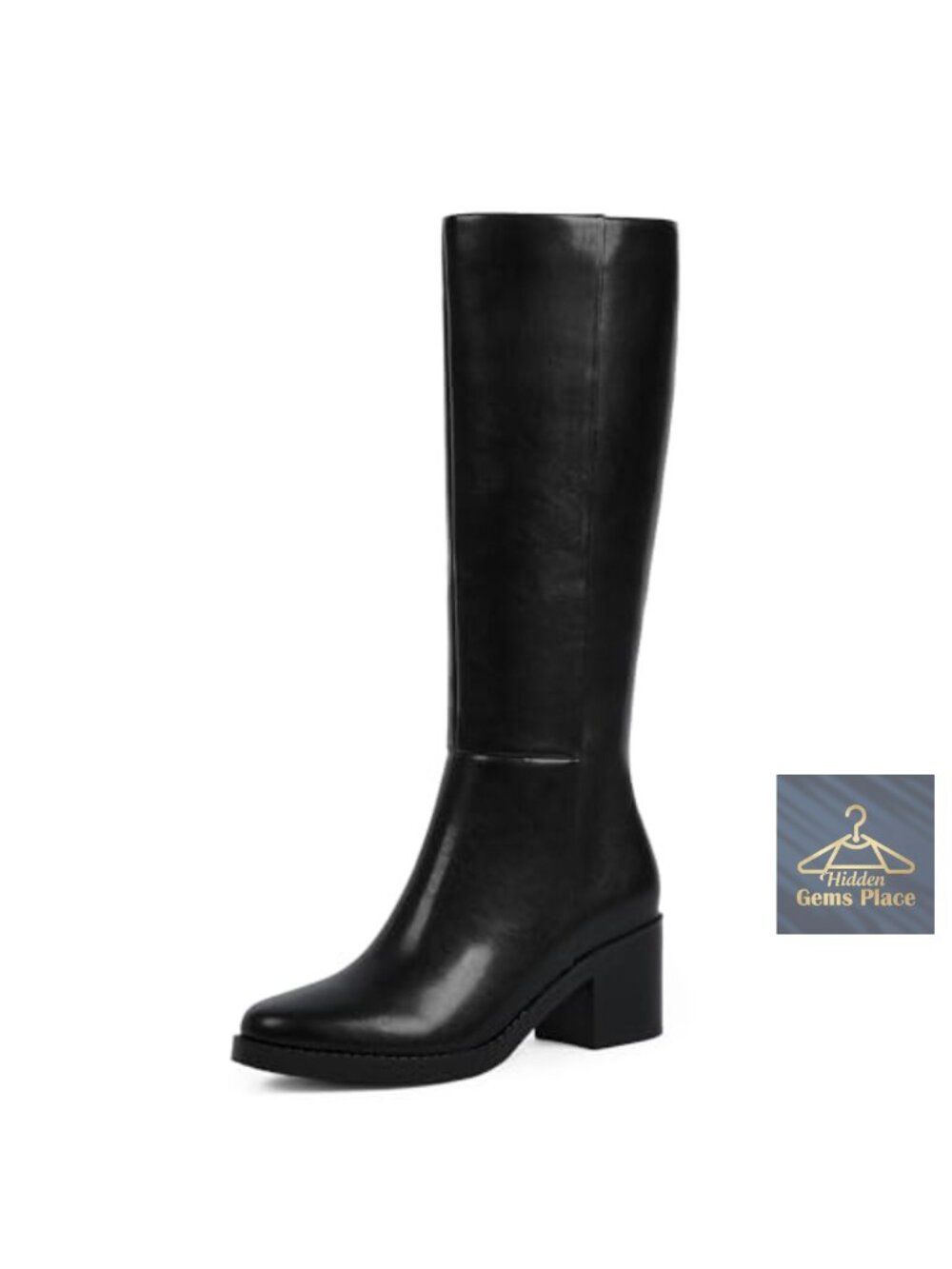 Women's Knee High Chunky Low Heel Round Toe Tall Boots Faux Leather